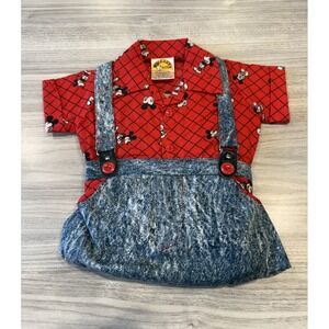 Vintage Disney Kids Mickey Mouse Baby Outfit Set NB–6M Shirt & Overalls